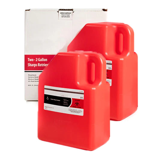 Mail-Away Sharps Container (Two) - 2 Gallon 2个2加仑包装回邮废针盒