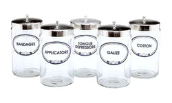 Glass Sundry Labeled Jars - 5 Jar Set 5件套玻璃储物罐 Acupuncture Supply Wholesale